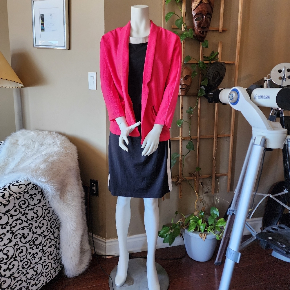β¨οΈ NWT Chaps Black Mini Dress with Cream Trim - Sleek Sleeveless Shiftβ¨οΈ - Picture 6 of 9